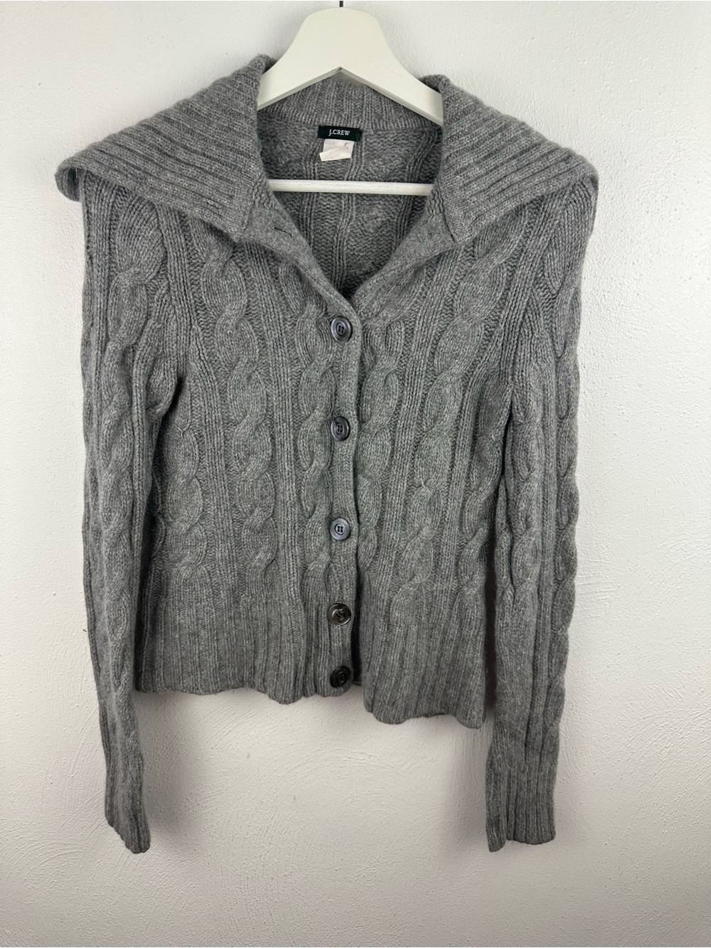J. Crew Gray Cable-Knit Button Cardigan with Folded Collar Women's Size M